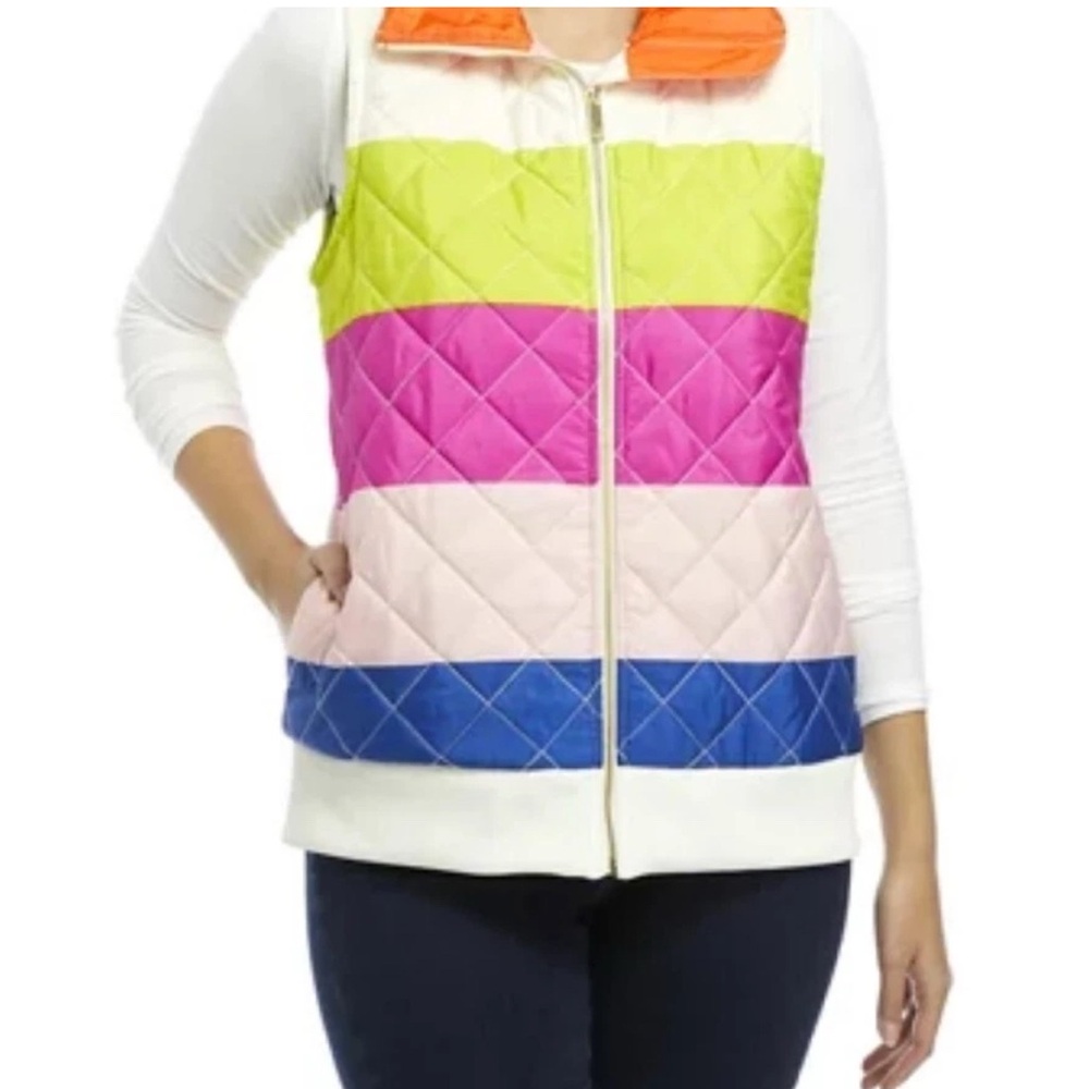 Crown & Ivy Striped Colorful Quilted Vest blue pink size XL